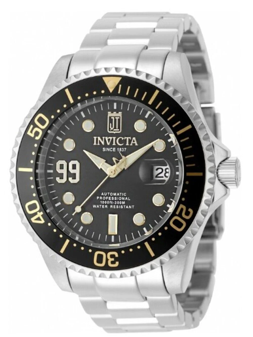 Invicta JT Automatic Steel Tone Case Black Metal Dial Steel Band, 47mm (51308)